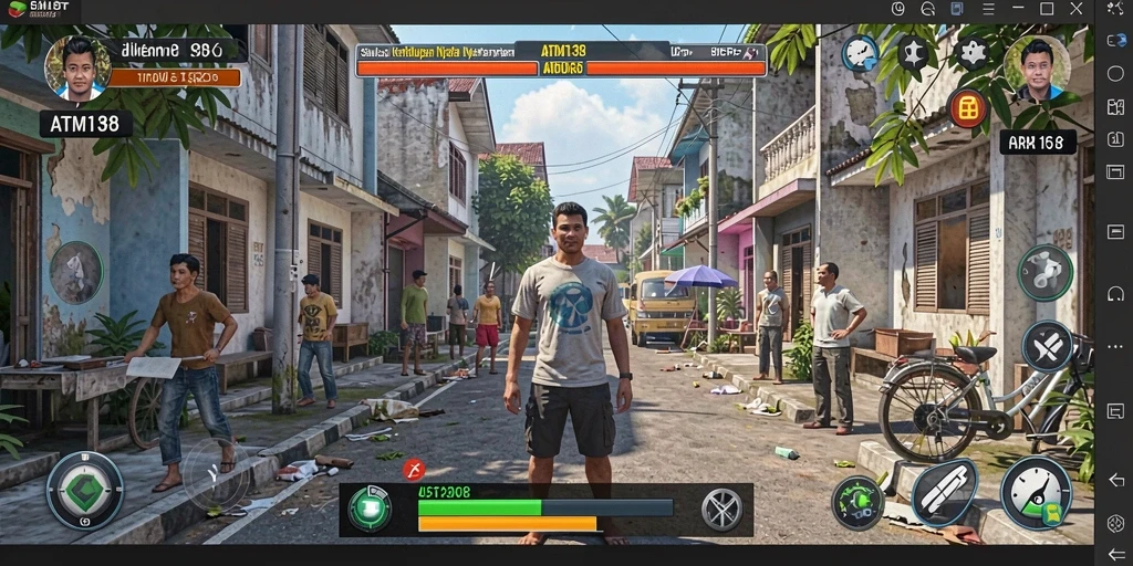 Gameplay ATM138 yang menampilkan simulasi kehidupan sehari-hari.