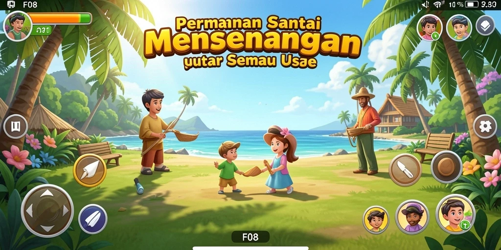 Tampilan gameplay F08 yang penuh warna dan menyenangkan.