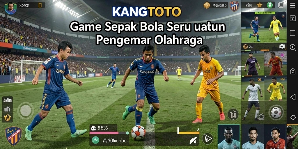 Screenshot tampilan gameplay KANGTOTO yang menampilkan aksi sepak bola seru.